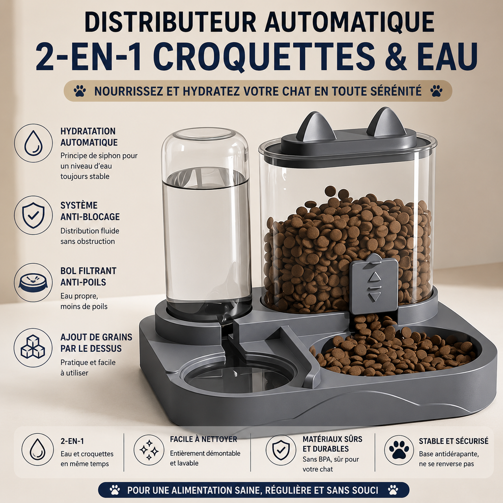 Distributeur de Croquettes et Eau avec Réglage de Portion