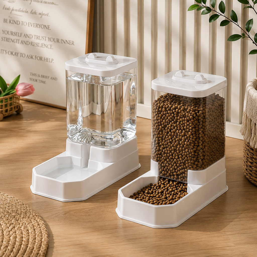 Duo Distributeur de Croquettes et Eau pour Chat