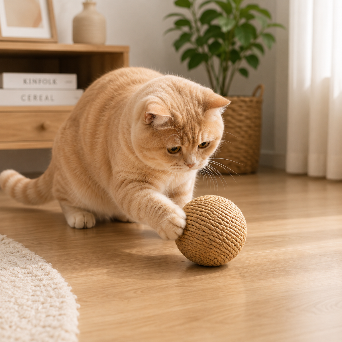 Jouet pour Chat Balle Sisal Sonore Nettoyage des Dents