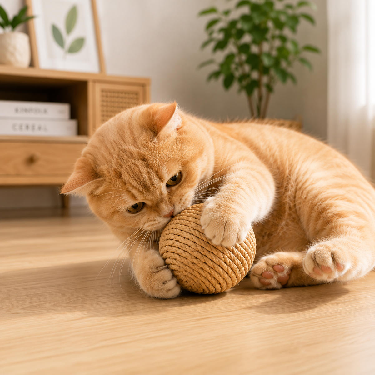 Jouet pour Chat Balle Sisal Sonore Nettoyage des Dents