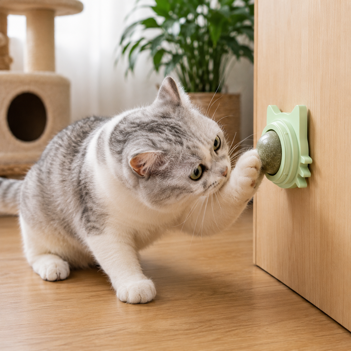 Jouet pour Chat Herbe à Chat Naturelle Balle Rotative Murale