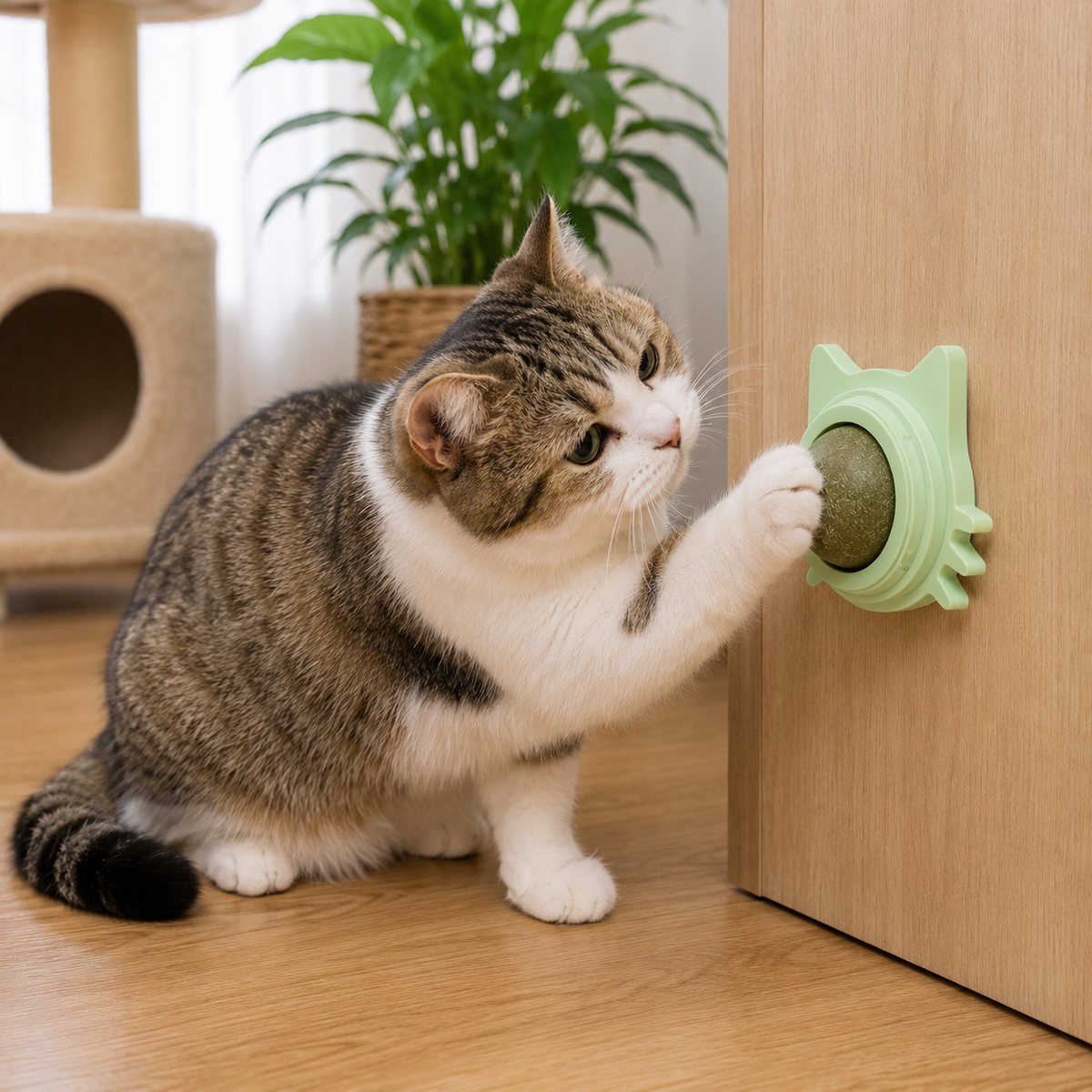 Jouet pour Chat Herbe à Chat Naturelle Balle Rotative Murale