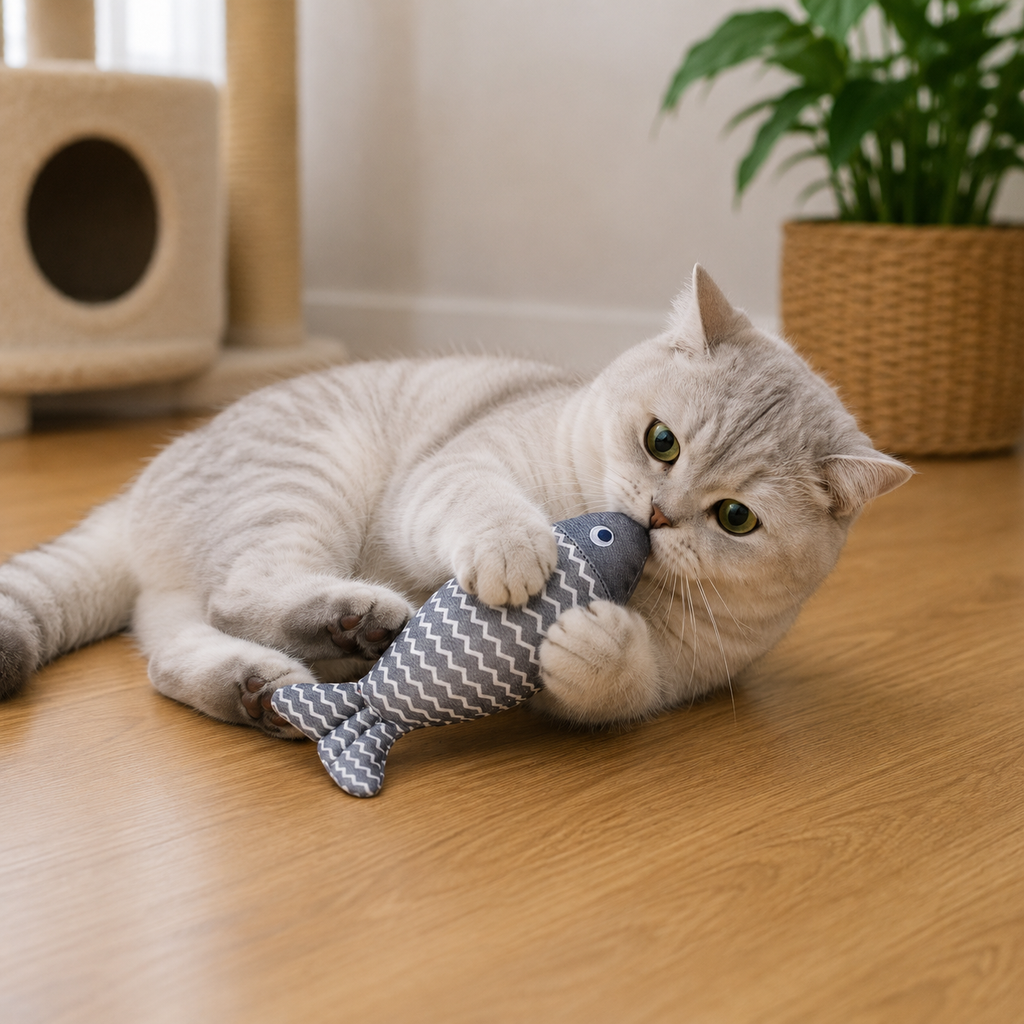 Jouet pour Chat Herbe à Chat Poisson Anti-Morsure Molaire