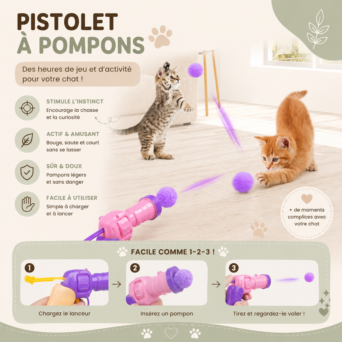 Jouet pour Chat Pistolet Lanceur de Balles Peluche Silencieux