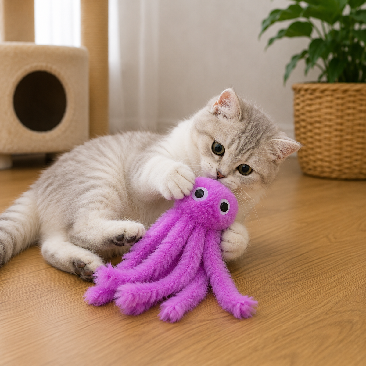 Jouet pour Chat Pieuvre Peluche Anti-Morsure Dentition