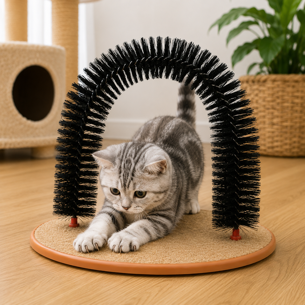 Jouet pour Chat Arcade Grattoir Brosse Massage Autonome