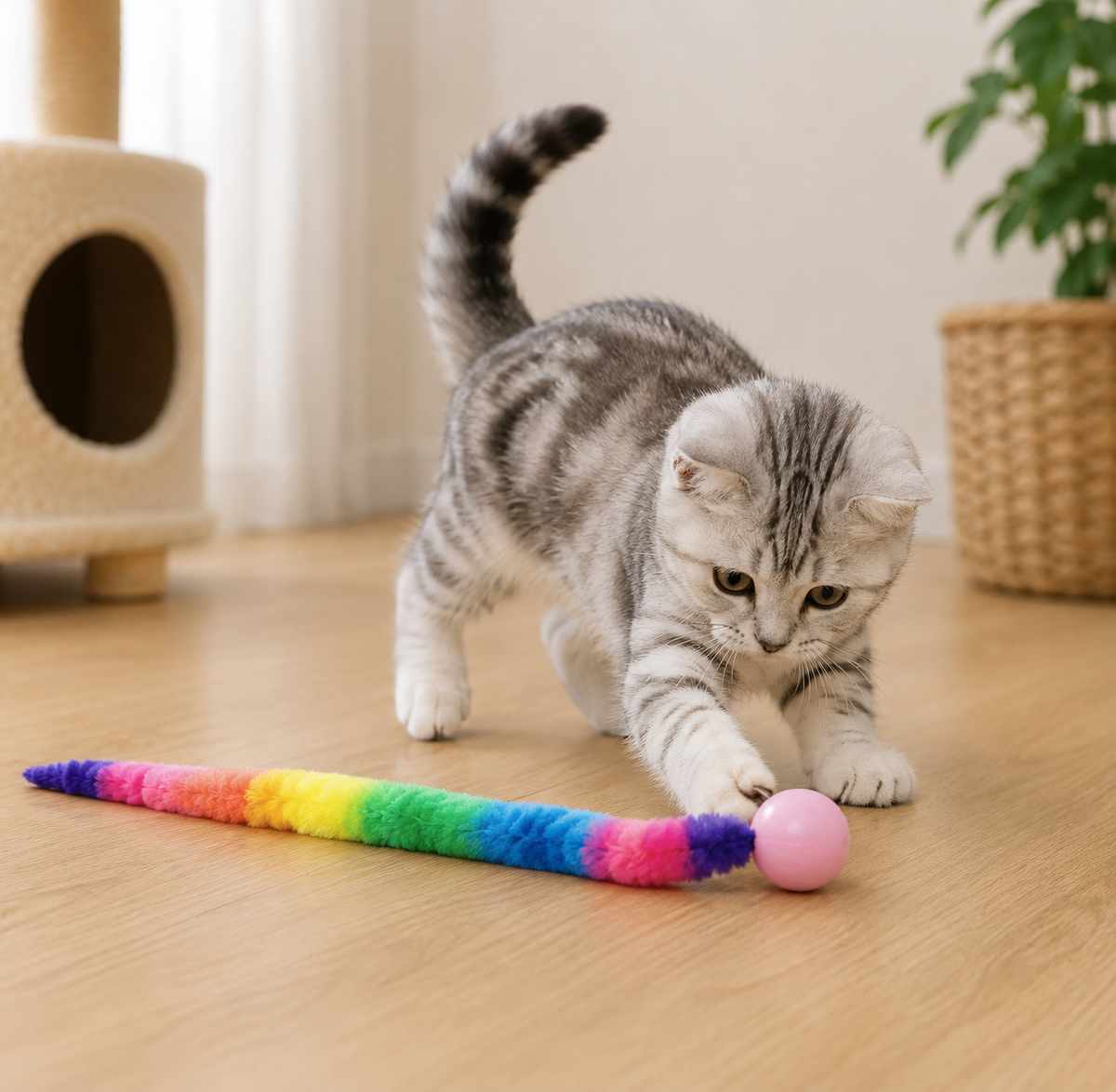 Jouet pour Chat Interactif Chenille Ressort Colorée Anti-Ennui
