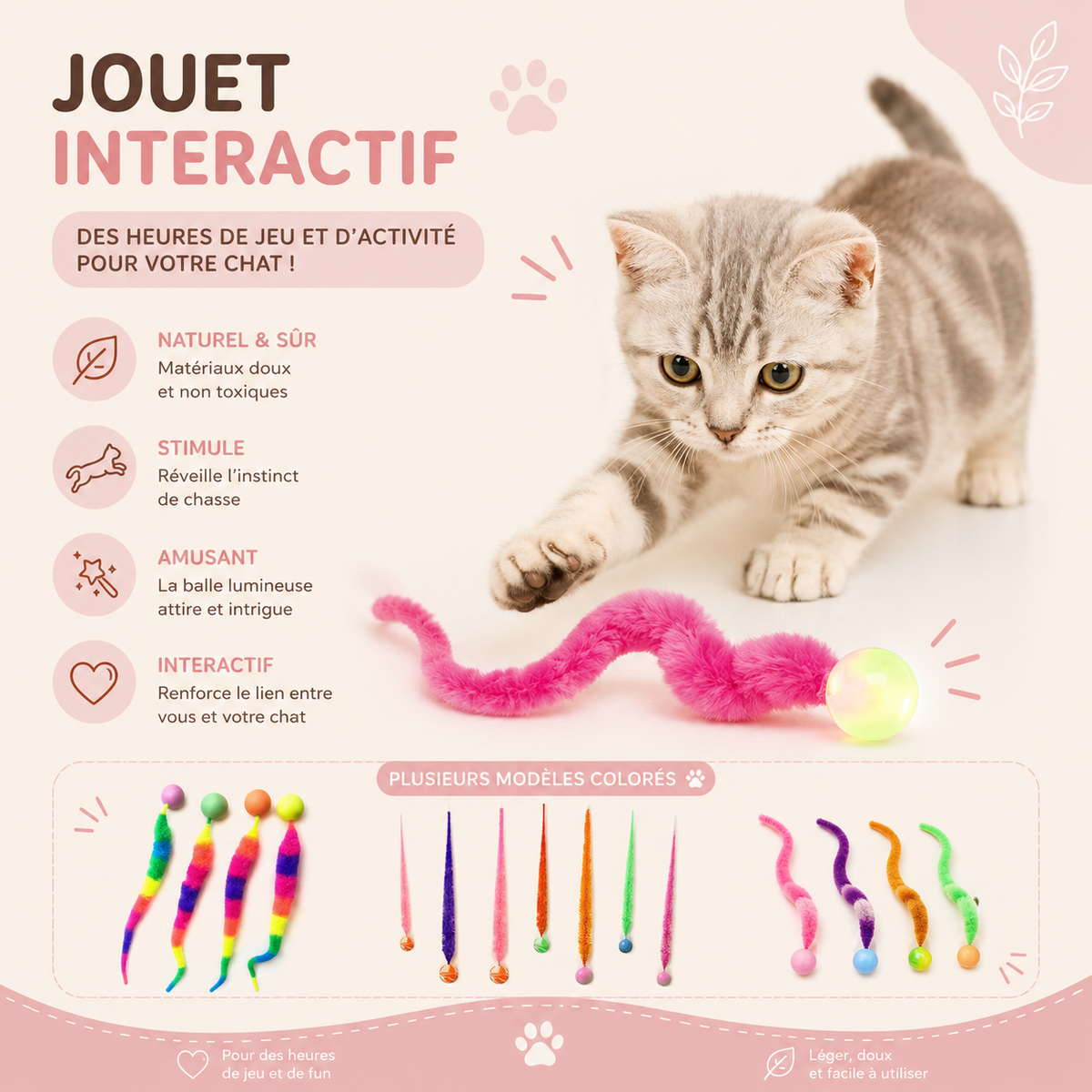 Jouet pour Chat Interactif Chenille Ressort Colorée Anti-Ennui