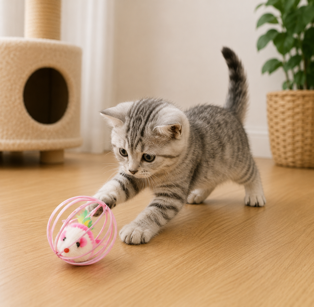 Jouet pour Chat Souris Cage Balle Plumes Interactif