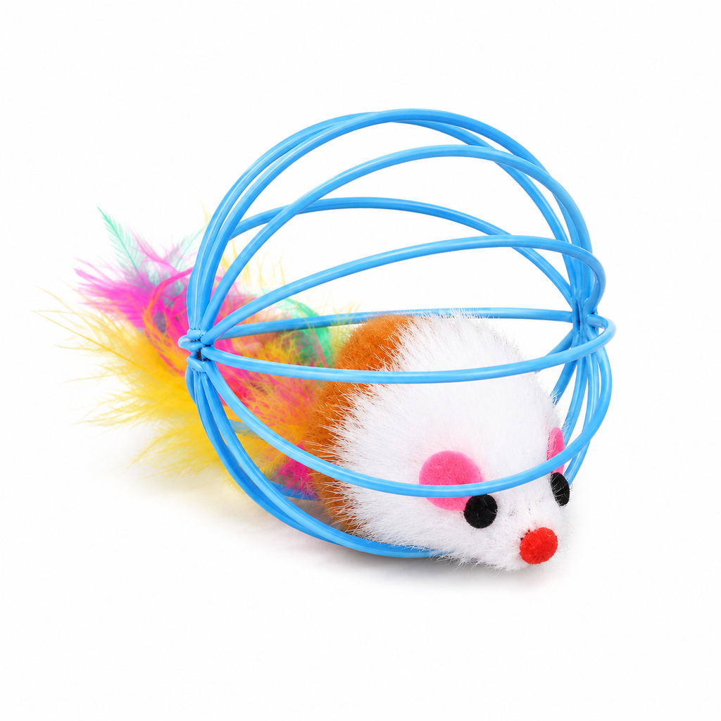 Jouet pour Chat Souris Cage Balle Plumes Interactif