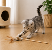 Jouet pour Chat Baguette Plumes Colorées Bois Interactif