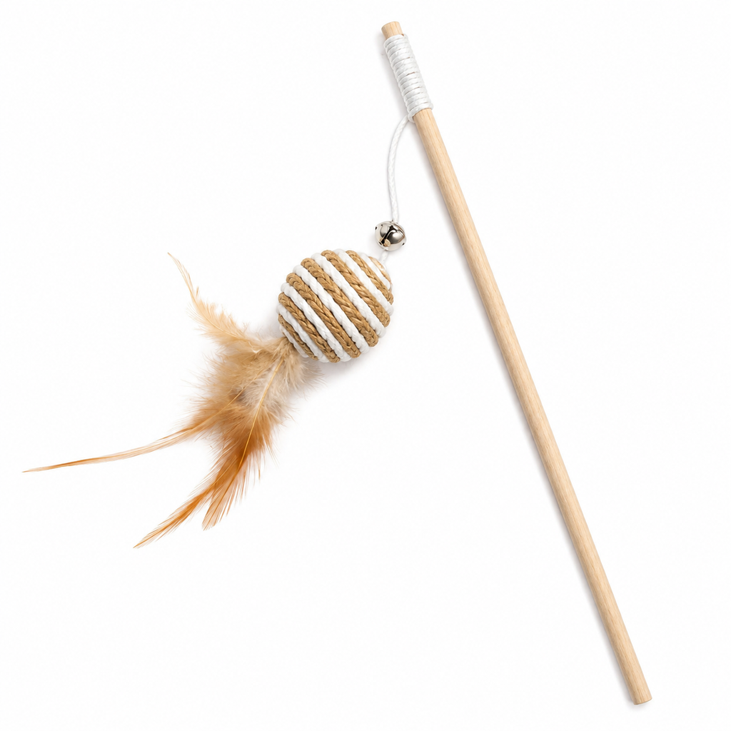 Jouet pour Chat Baguette Plumes Colorées Bois Interactif