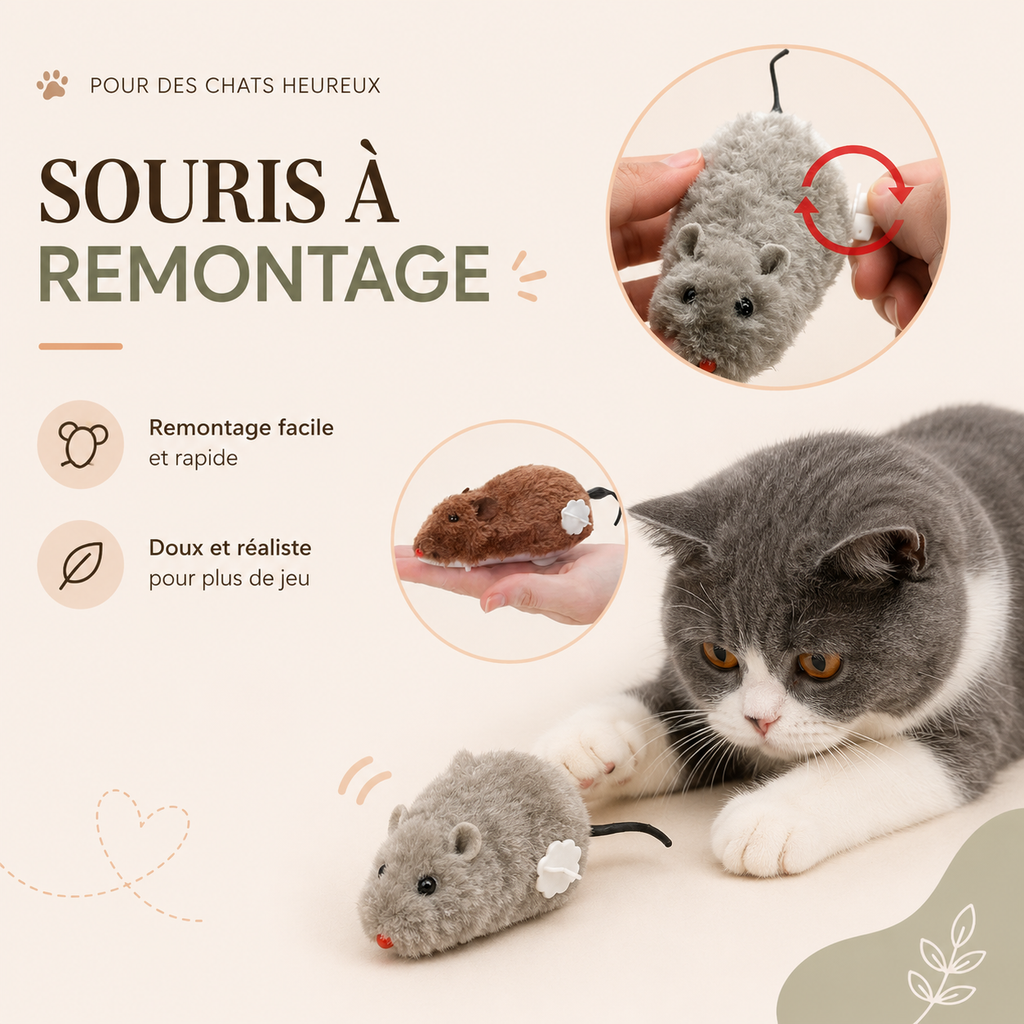 Jouet pour Chat Souris Mécanique à Remonter Interactif