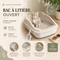 Bac à Litière Chat Ouvert Rebord Vagué Anti-Éclaboussures