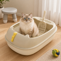 Bac à Litière Chat Ouvert Beige avec Poignée Ergonomique