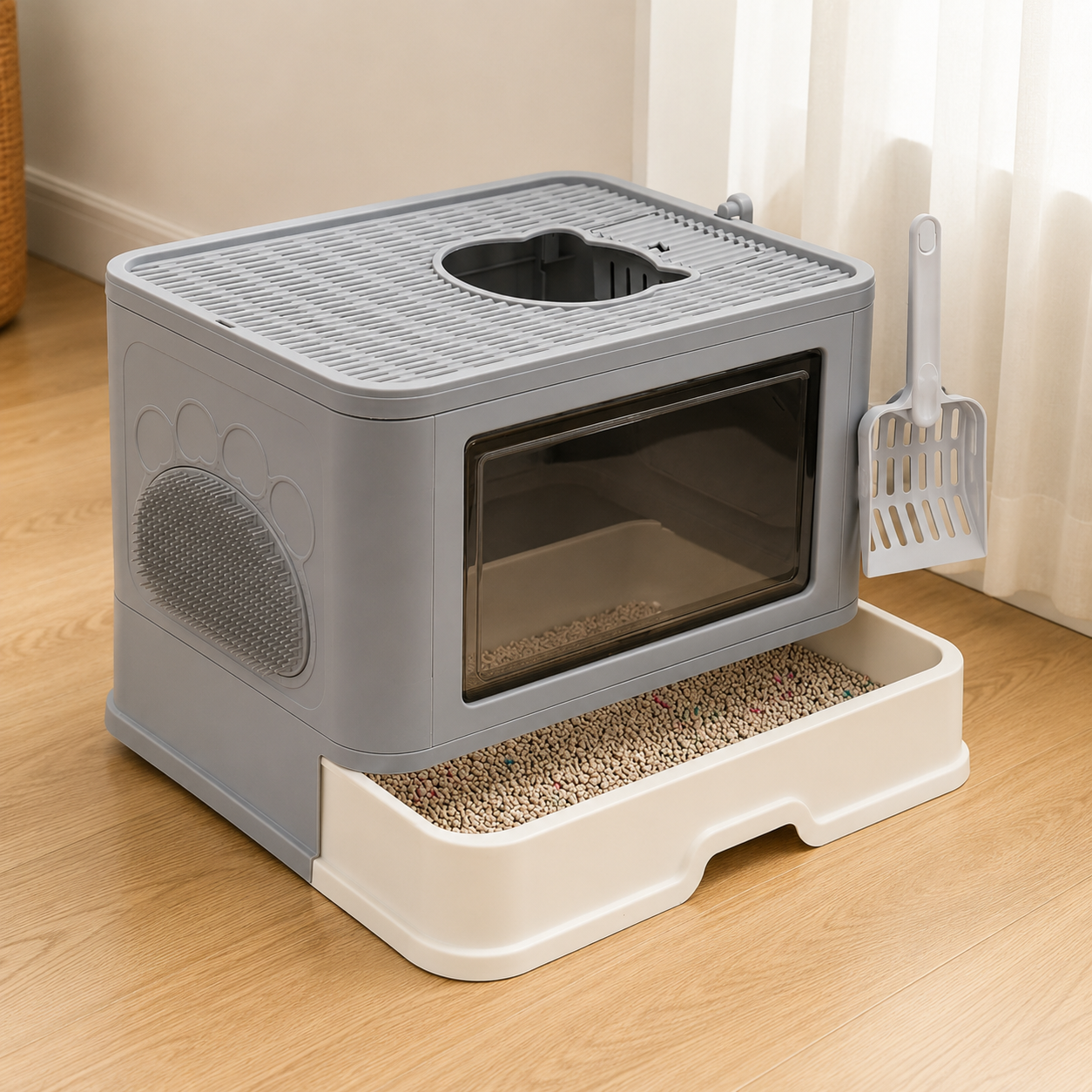 Maison de Litière Chat avec Griffoir Intégré