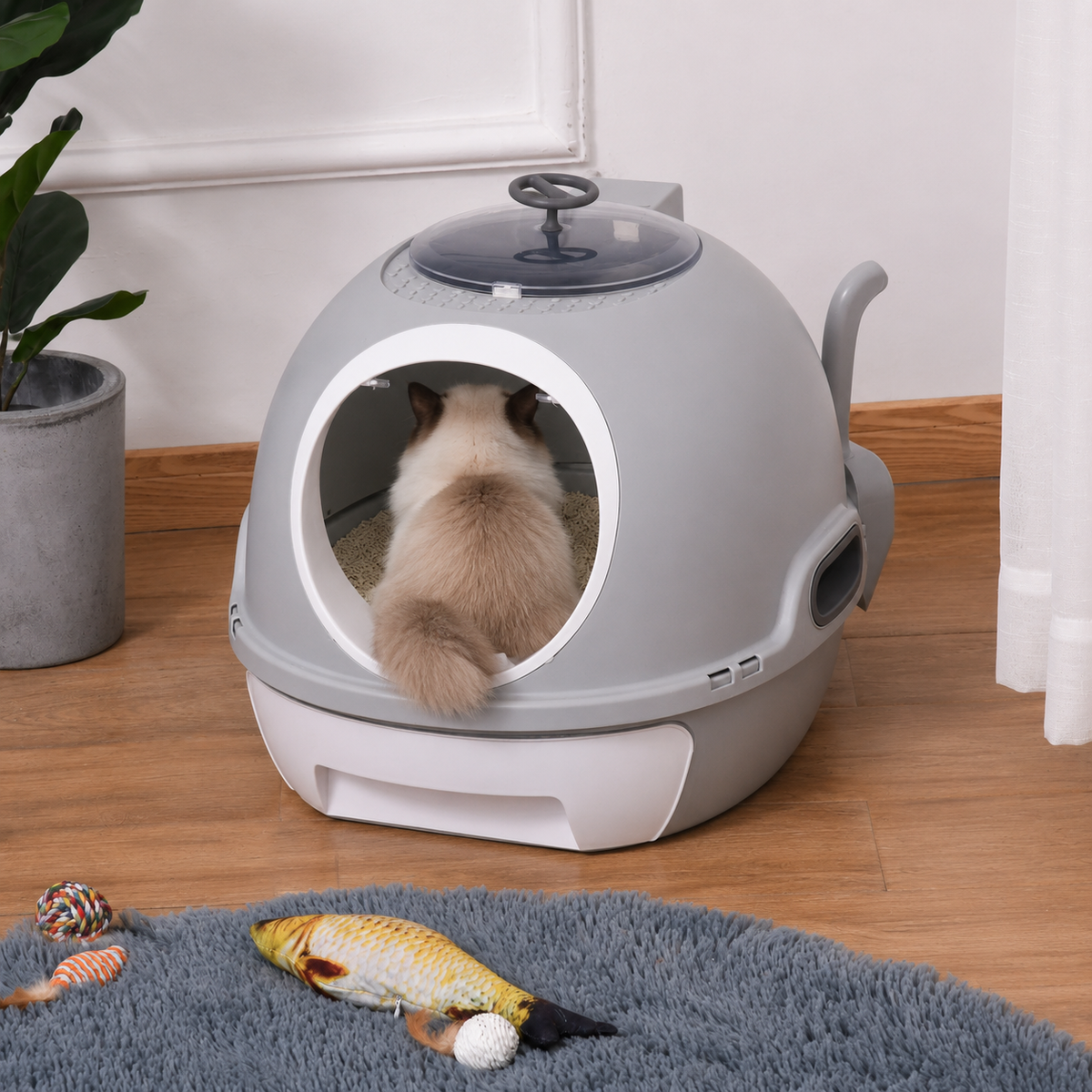 Cat Litter Box Portable Cat Toilet House Sliding Litter Drawer Swing Door Attic Door + Shovel