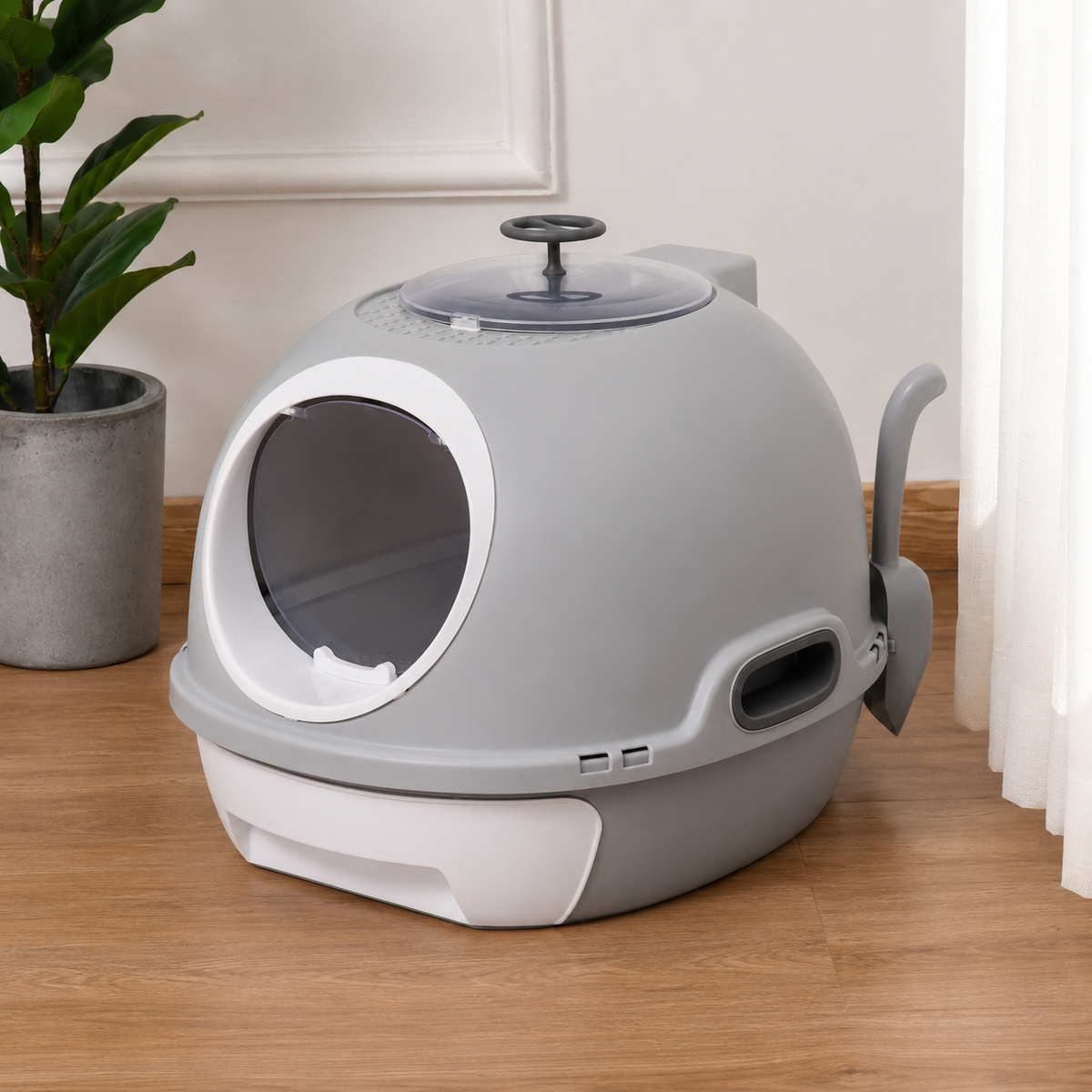 Cat Litter Box Portable Cat Toilet House Sliding Litter Drawer Swing Door Attic Door + Shovel