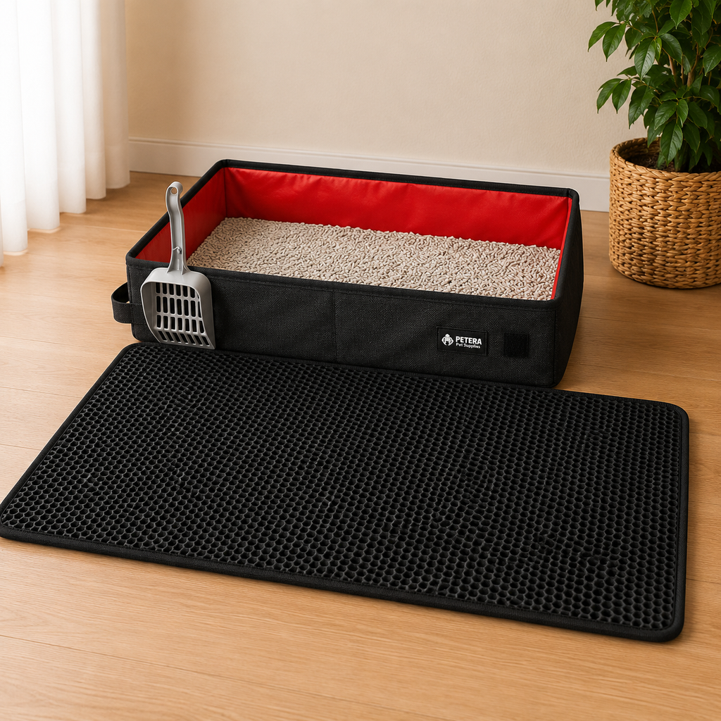 Tapis de Litière Chat Alvéolé Noir Anti-Dispersion