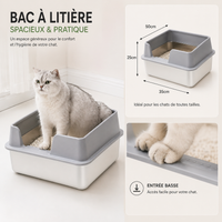 Bac à Litière Chat Inox Rebords Hauts Amovibles