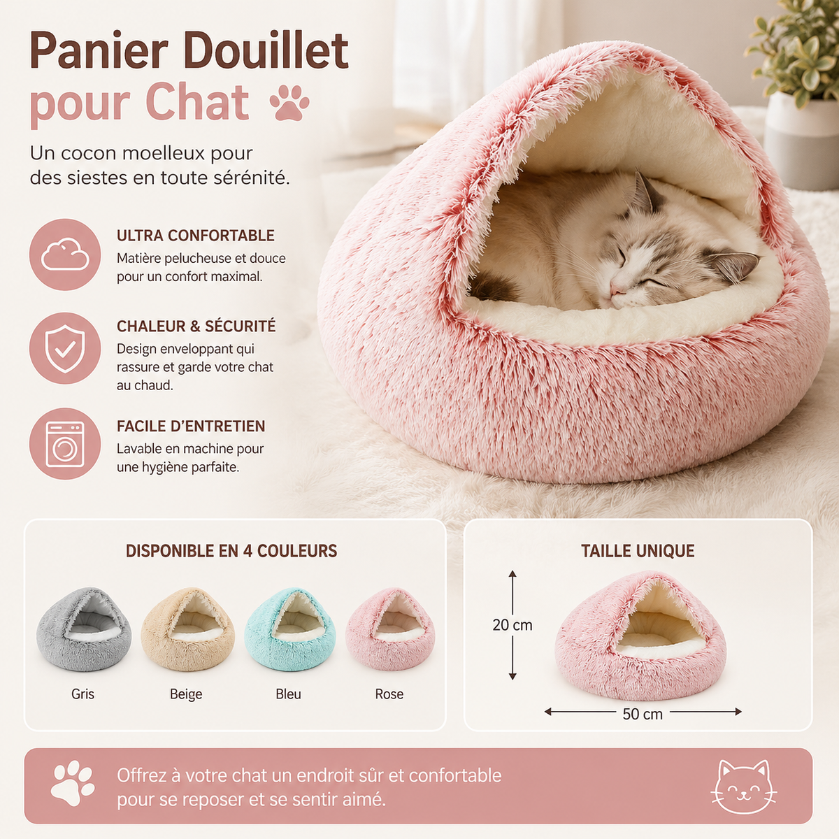 Cat Bed Pet Mattress Warm Soft Plush Pet Bed with Cover Round  Cat Dog  Sleeping Nest Cave for Small Dogs kitten
