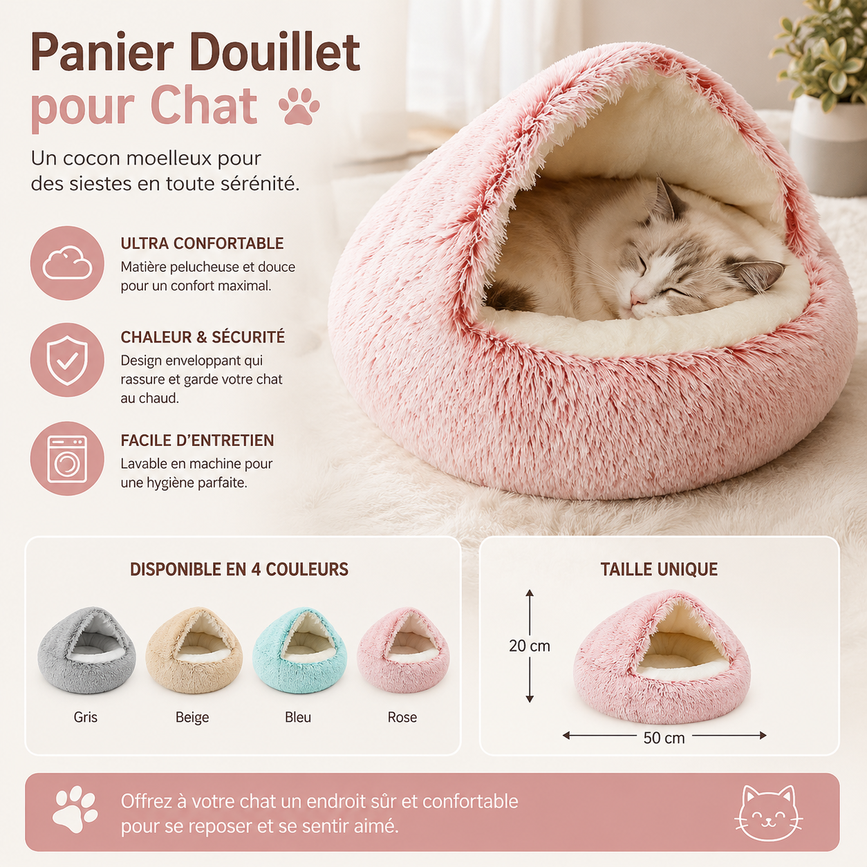 Cat Bed Pet Mattress Warm Soft Plush Pet Bed with Cover Round  Cat Dog  Sleeping Nest Cave for Small Dogs kitten