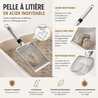 Pelle à Litière Chat en Acier Inoxydable à Tamis Fin