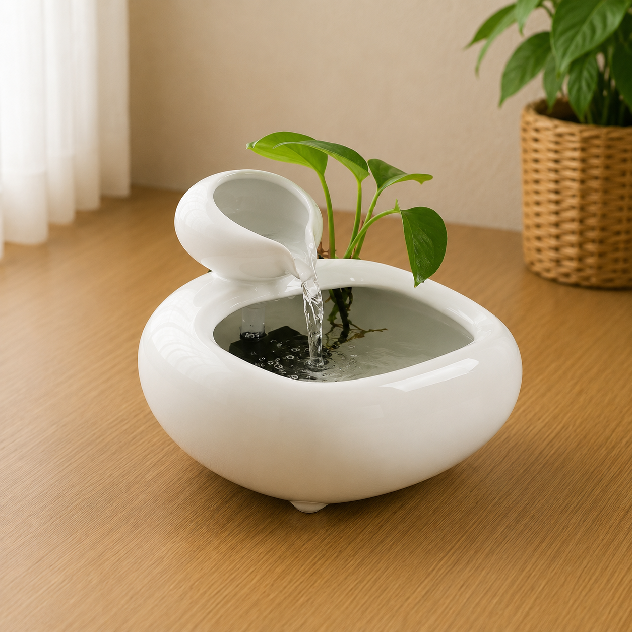 Tabletop Ceramic Fountain Feng Shui Water Feature Meditation Calming Waterfall Hydroponic Vase Fish Tank Office Home Decor