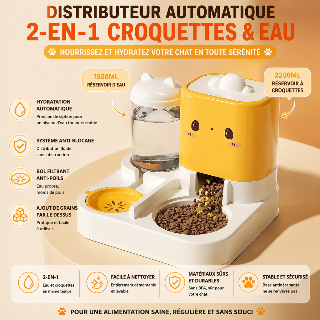 Distributeur de Croquettes pour Chat 2 en 1