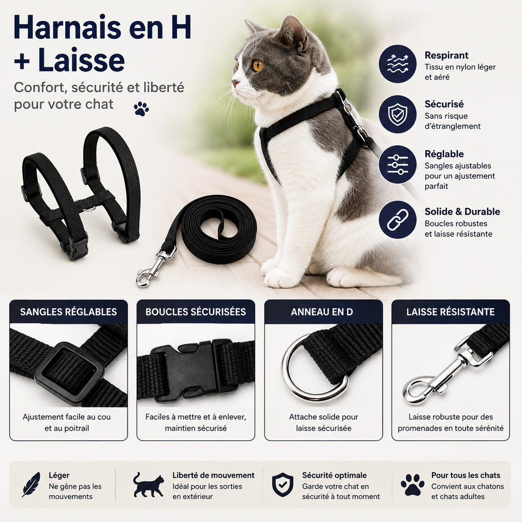 Harnais et Laisse pour Chat Lumineux LED