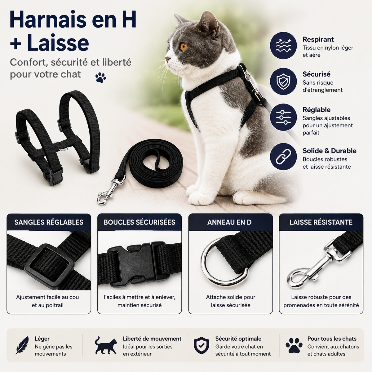 Harnais et Laisse pour Chat Lumineux LED