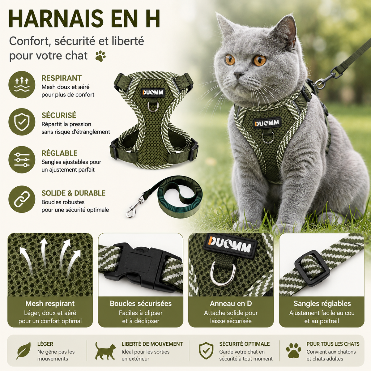 Harnais et Laisse pour Chat Rembourré