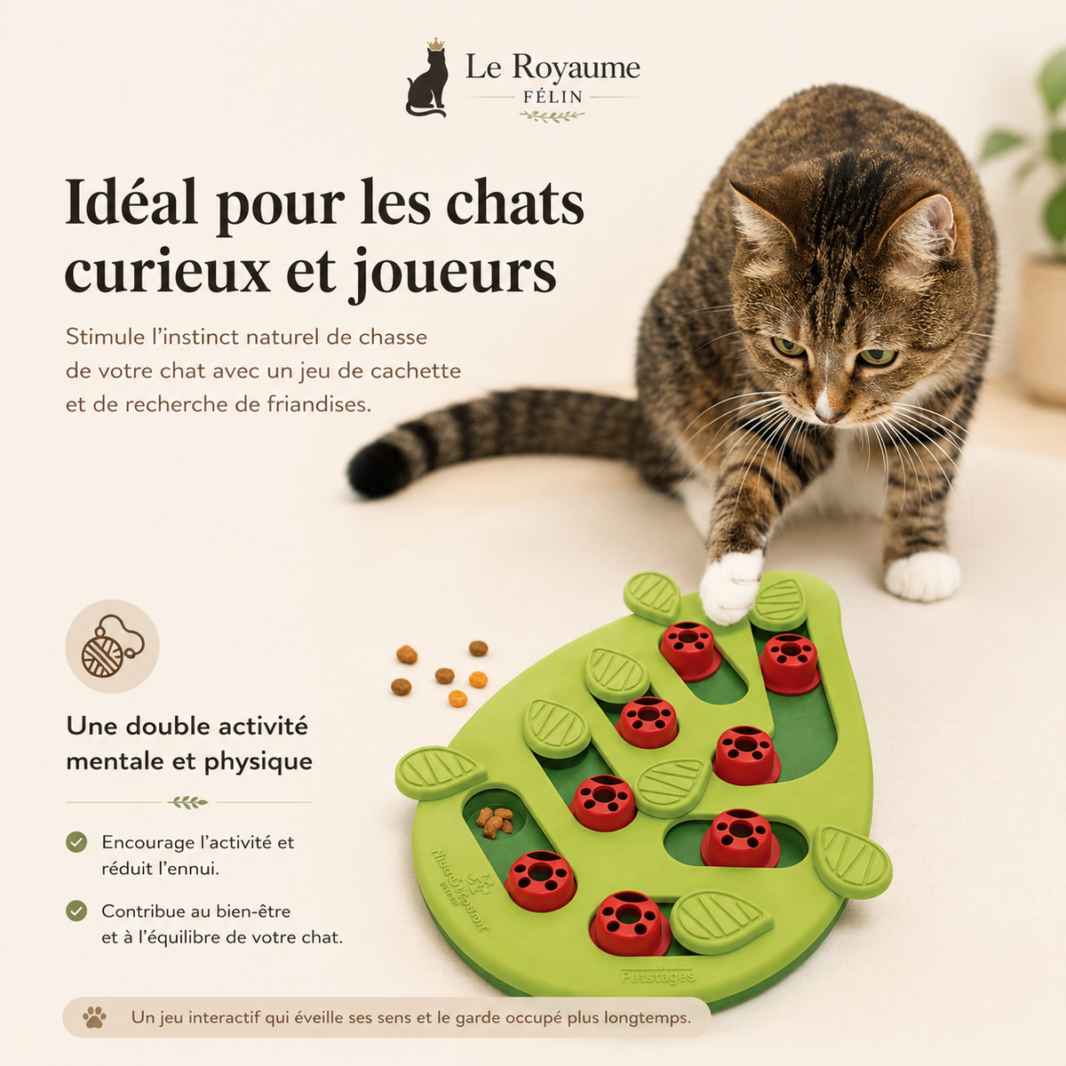 Jouet pour Chat Distributeur de Croquettes Puzzle Interactif