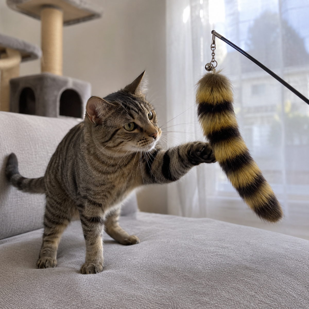Jouet pour Chat Baguette Plumes Queue de Renard Grelot
