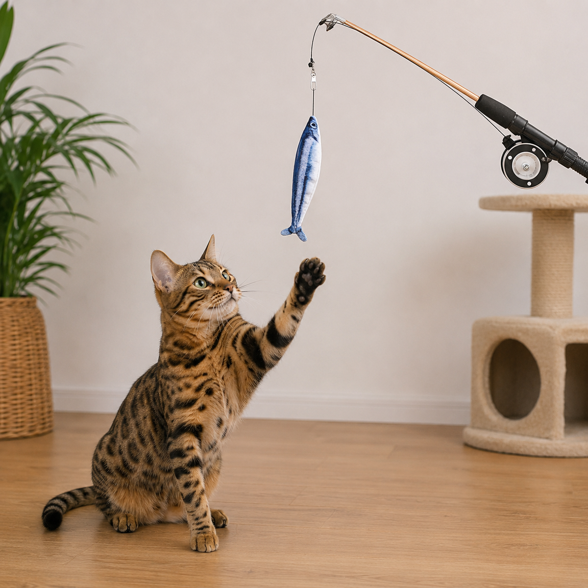 Jouet pour Chat Canne à Pêche Télescopique Poisson