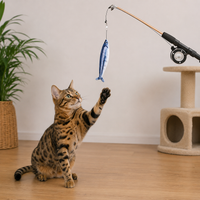 Jouet pour Chat Canne à Pêche Télescopique Poisson