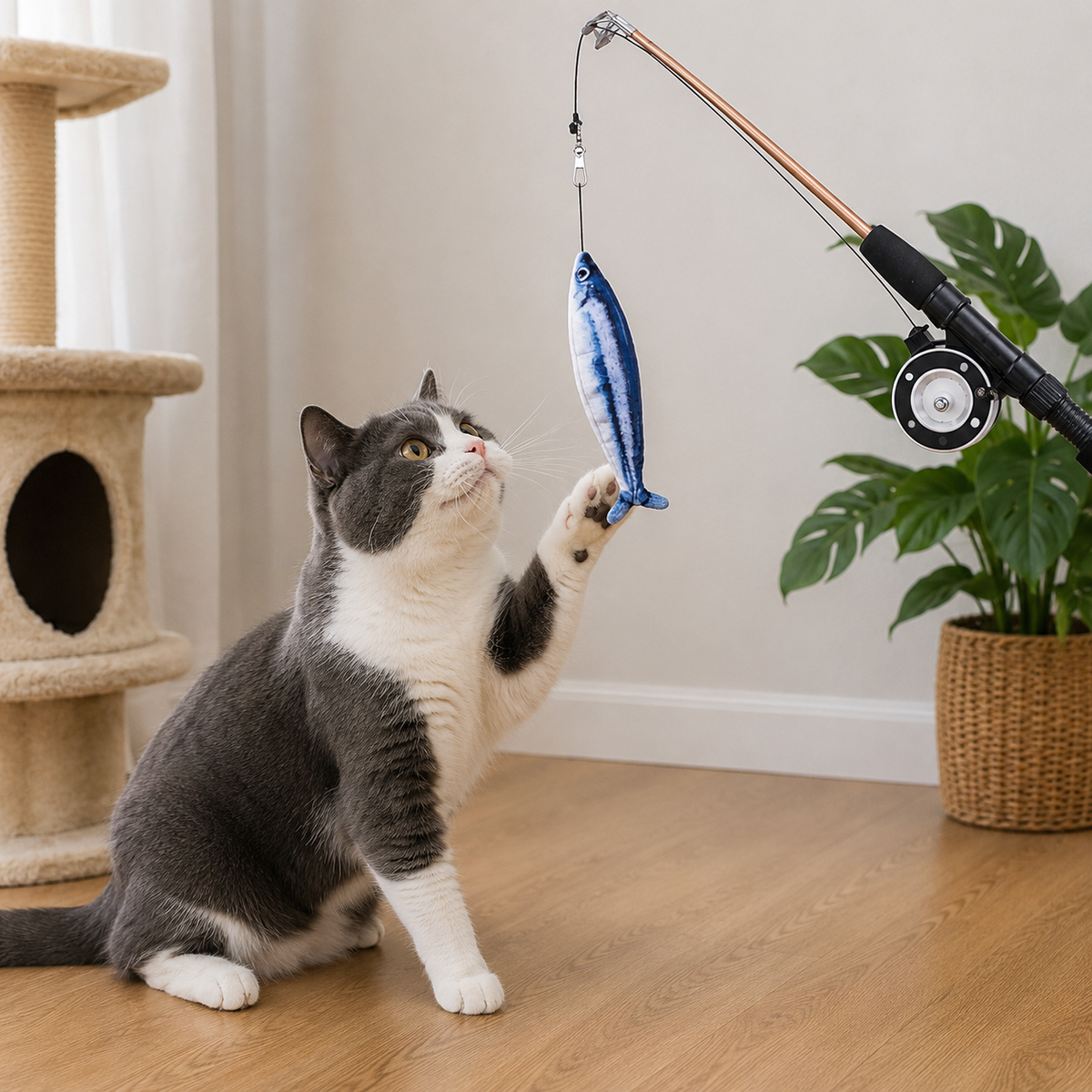 Jouet pour Chat Canne à Pêche Télescopique Poisson