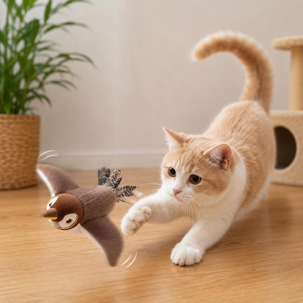Jouet pour Chat Oiseau Interactif Rechargeable qui Chante