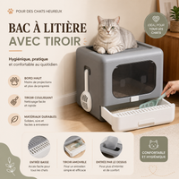 Bac à Litière Chat Fermée avec Tiroir Coulissant