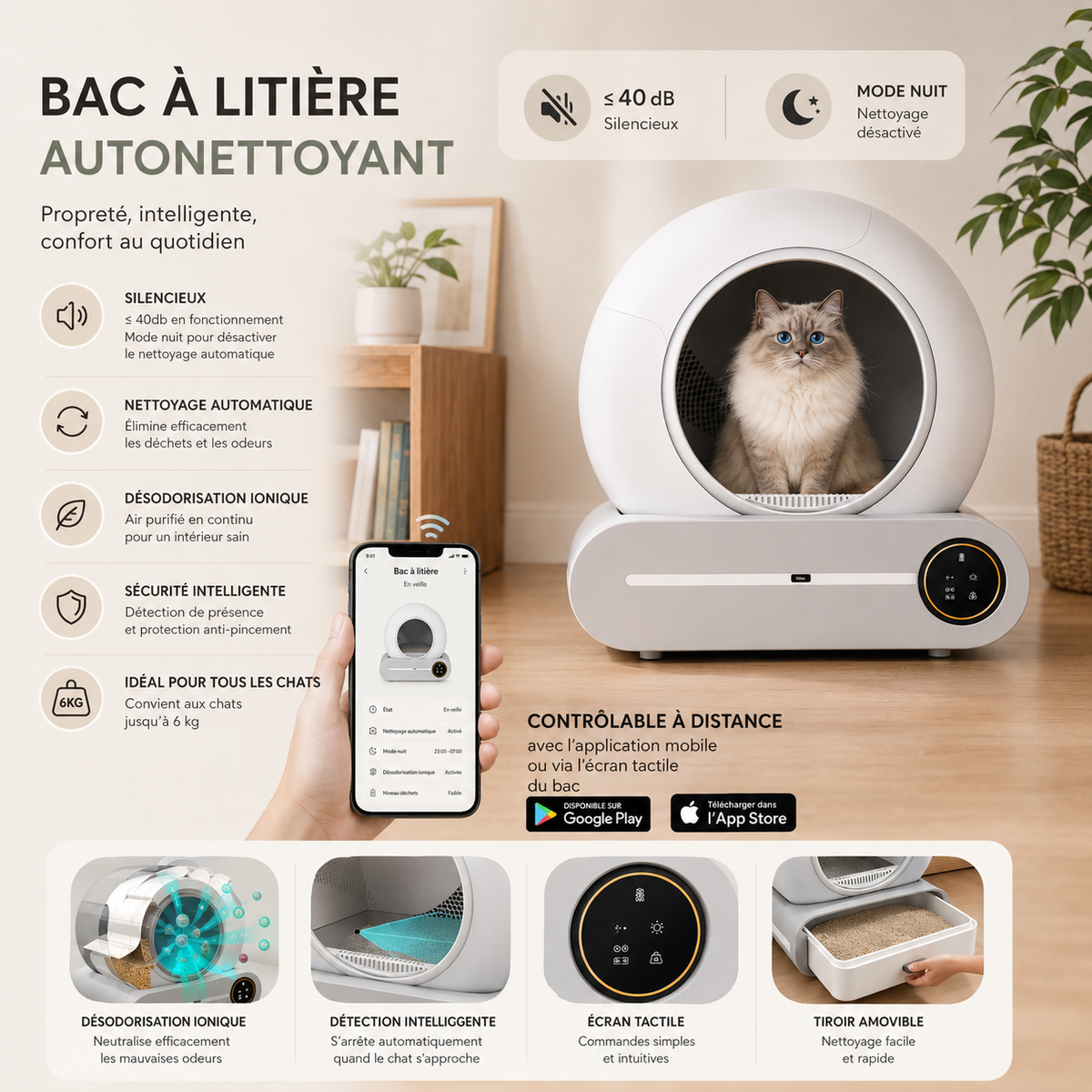 Litière Autonettoyante Connectée pour Chat