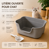 Bac à Litière Chat à Rebords Hauts avec Pelle Assortie
