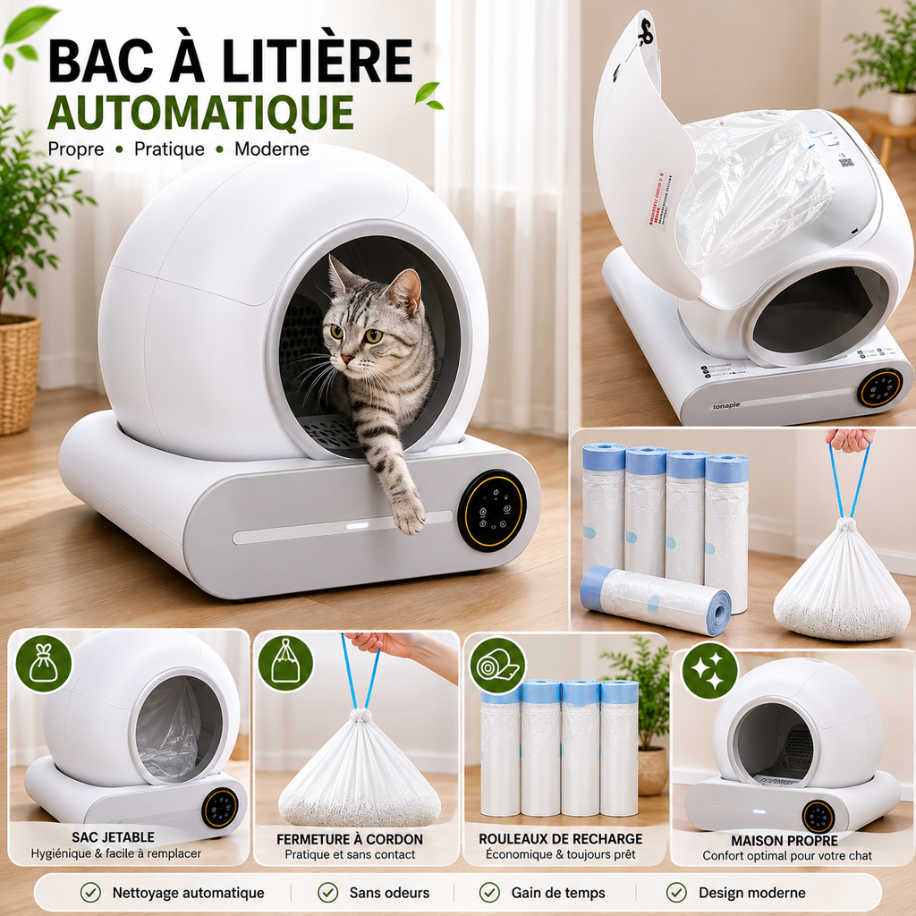 Sacs à Litière Chat Jetables avec Cordon de Fermeture