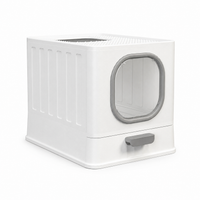 Meuble Litière Chat Design Blanc avec Tiroir Coulissant