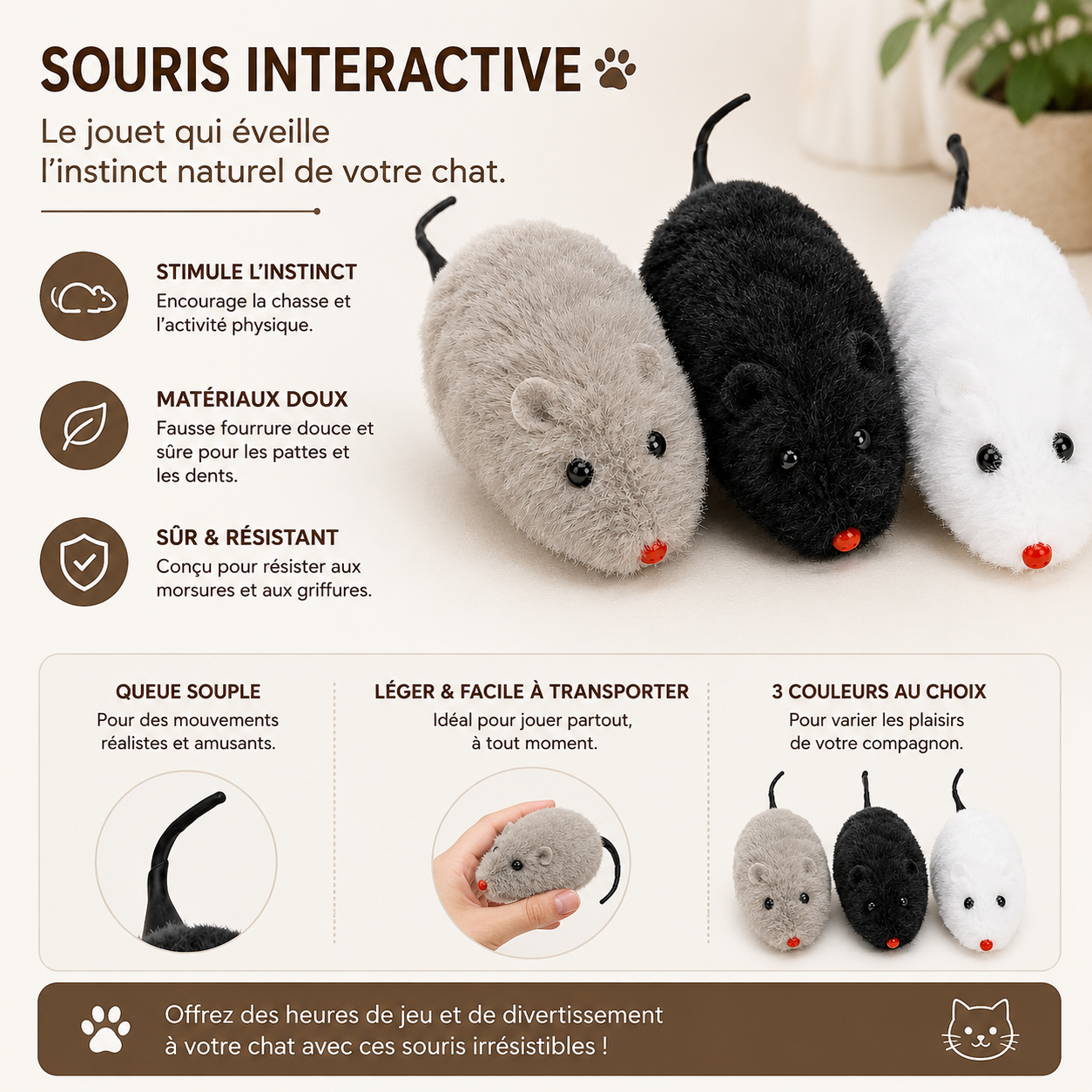 Jouet pour Chat Souris Mécanique à Remonter Interactif