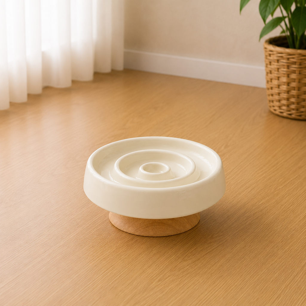 Gamelle Anti Glouton Céramique sur Pied Bois
