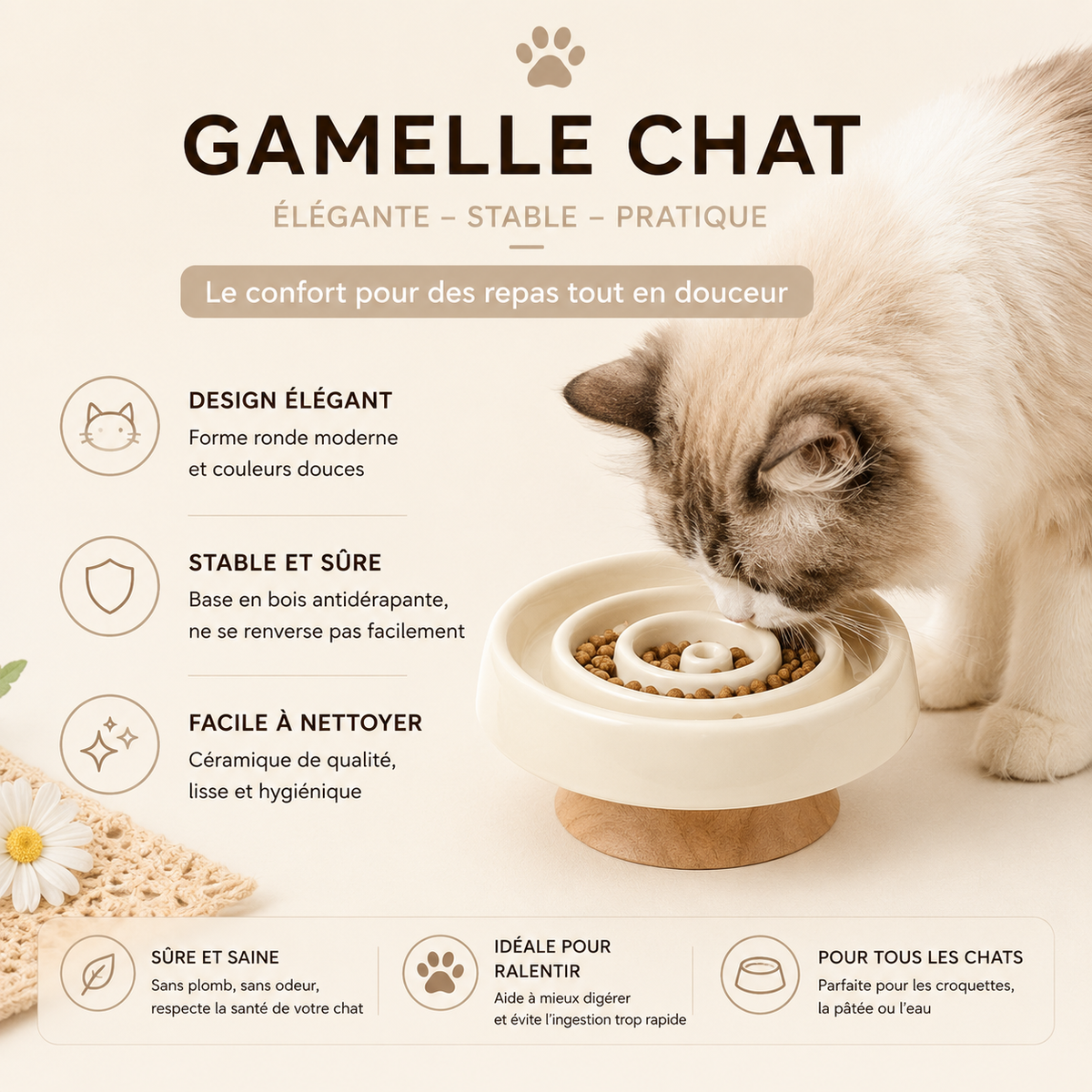 Gamelle Anti Glouton Céramique sur Pied Bois