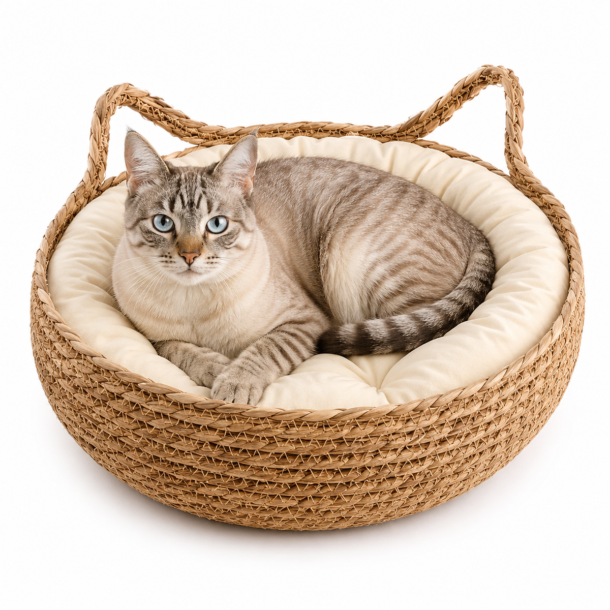 Panier Chat en Osier Rond avec Coussin Douillet