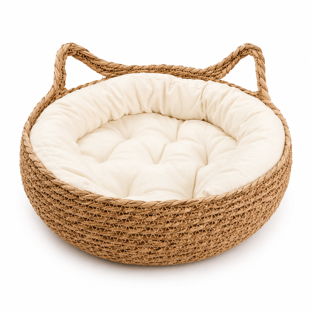 Panier Chat en Osier Rond avec Coussin Douillet