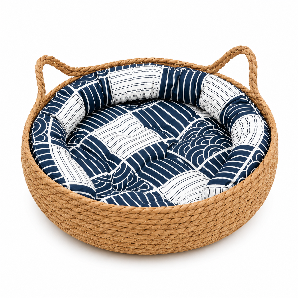 Panier Chat en Osier Rond avec Coussin Douillet