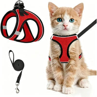 2pcs Anti-escape cat harness and leash set with reflective soft net vest, suitable for safe outdoor activities with kittens